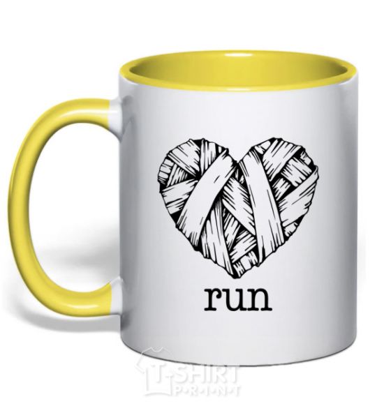 Mug with a colored handle Heart run yellow фото