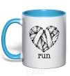Mug with a colored handle Heart run sky-blue фото