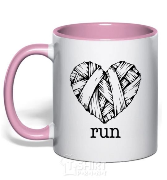Mug with a colored handle Heart run light-pink фото