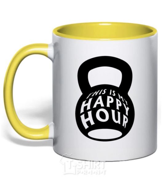 Mug with a colored handle This is my happy hour weight yellow фото