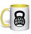 Mug with a colored handle This is my happy hour weight yellow фото