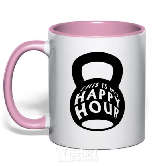 Mug with a colored handle This is my happy hour weight light-pink фото