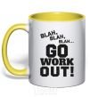 Mug with a colored handle Go work out yellow фото