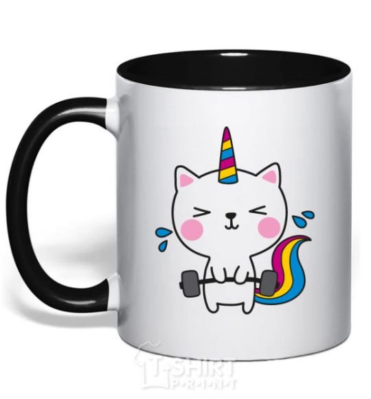 Mug with a colored handle Deadlift unicorn black фото