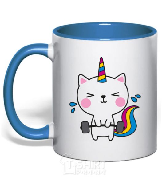 Mug with a colored handle Deadlift unicorn royal-blue фото