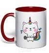 Mug with a colored handle Deadlift unicorn red фото