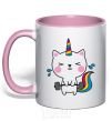 Mug with a colored handle Deadlift unicorn light-pink фото