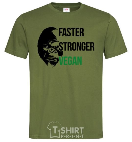 Мужская футболка Faster stronger vegan gorilla Оливковый фото