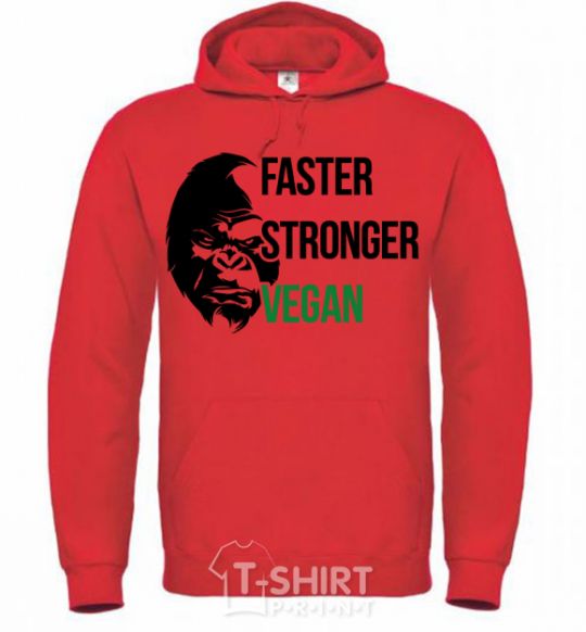 Мужская толстовка (худи) Faster stronger vegan gorilla Ярко-красный фото