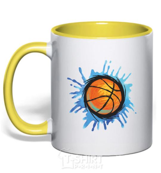 Mug with a colored handle Баскетбольный мяч брызги yellow фото