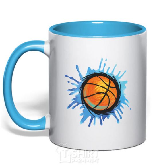Mug with a colored handle Баскетбольный мяч брызги sky-blue фото