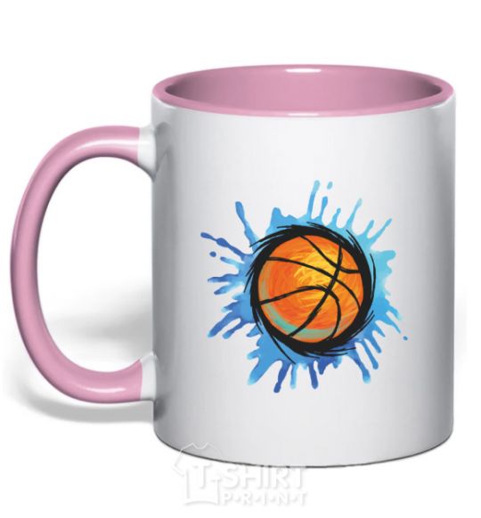 Чашка с цветной ручкой Баскетбольный мяч брызги Нежно розовый фото