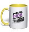 Mug with a colored handle Soccer hair don't care yellow фото
