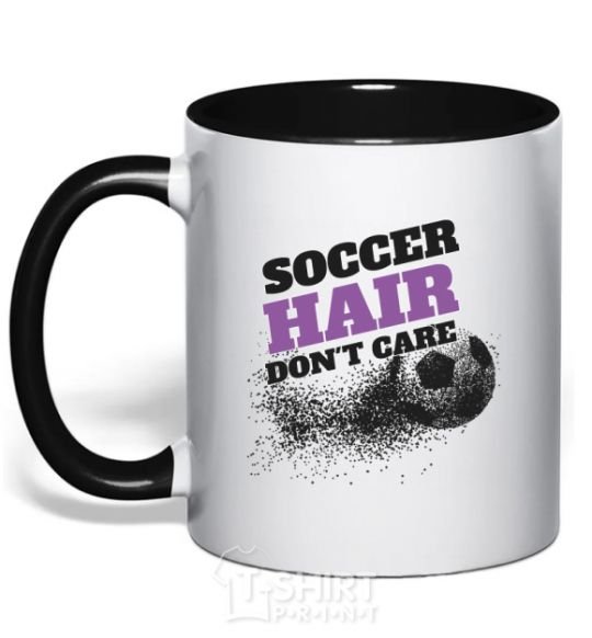 Mug with a colored handle Soccer hair don't care black фото