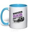 Mug with a colored handle Soccer hair don't care sky-blue фото