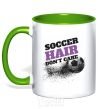 Mug with a colored handle Soccer hair don't care kelly-green фото