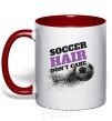 Mug with a colored handle Soccer hair don't care red фото