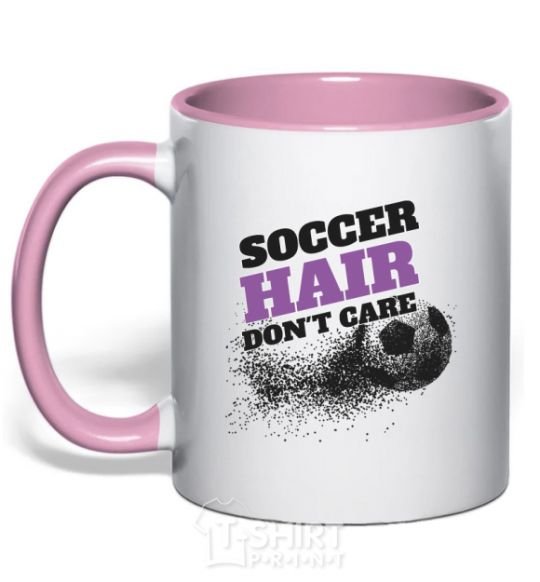 Mug with a colored handle Soccer hair don't care light-pink фото