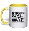 Mug with a colored handle Strong people yellow фото