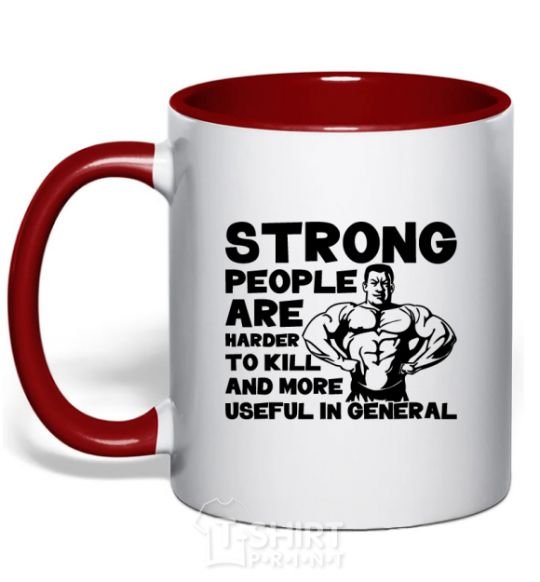 Mug with a colored handle Strong people red фото