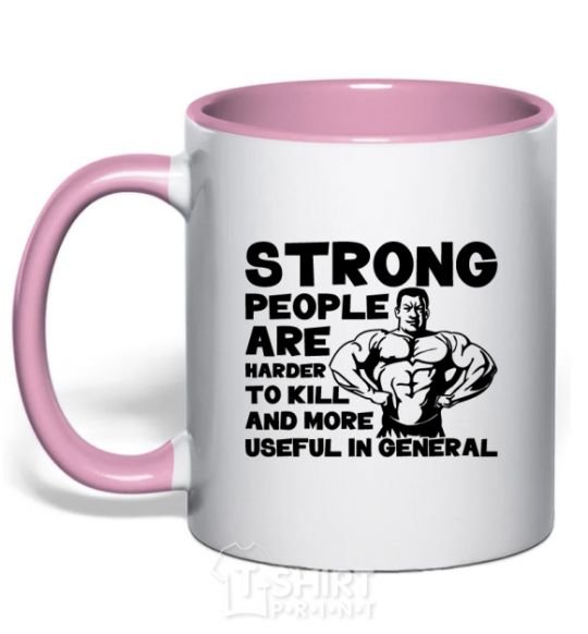 Mug with a colored handle Strong people light-pink фото