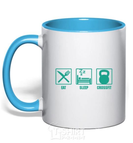 Чашка с цветной ручкой Eat sleep crossfit Голубой фото
