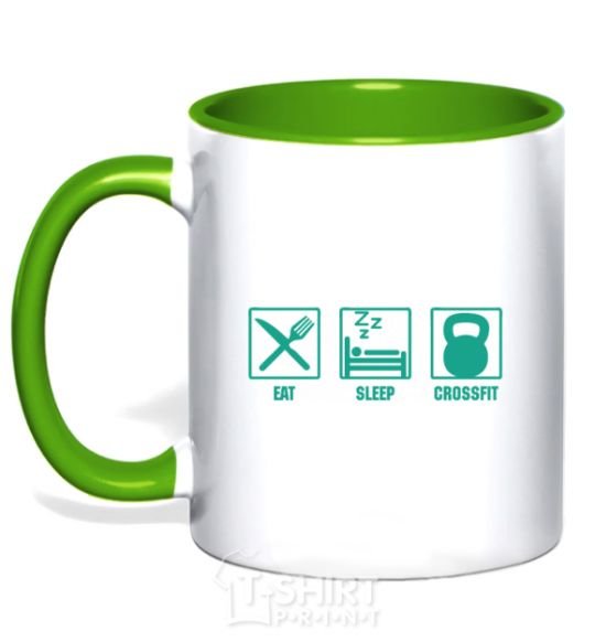 Чашка с цветной ручкой Eat sleep crossfit Зеленый фото