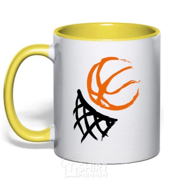 Mug with a colored handle Basketball hoop art yellow фото