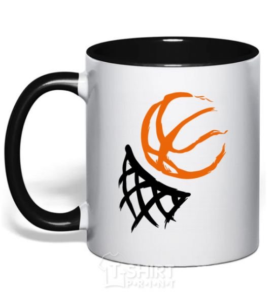 Mug with a colored handle Basketball hoop art black фото