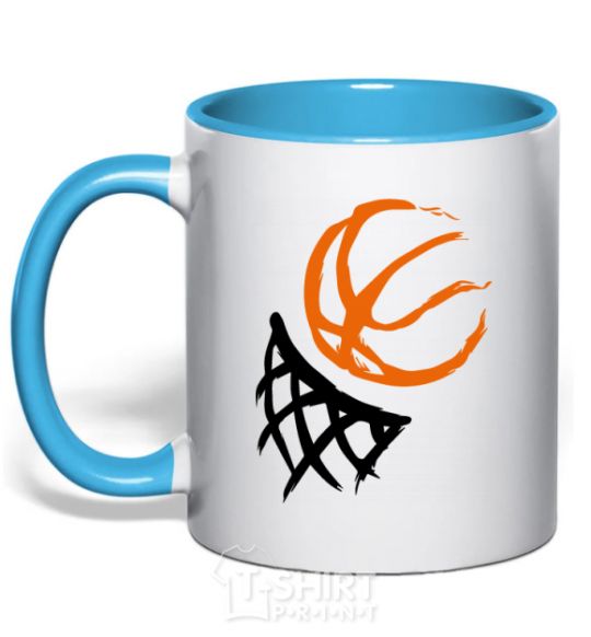 Mug with a colored handle Basketball hoop art sky-blue фото
