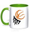 Mug with a colored handle Basketball hoop art kelly-green фото