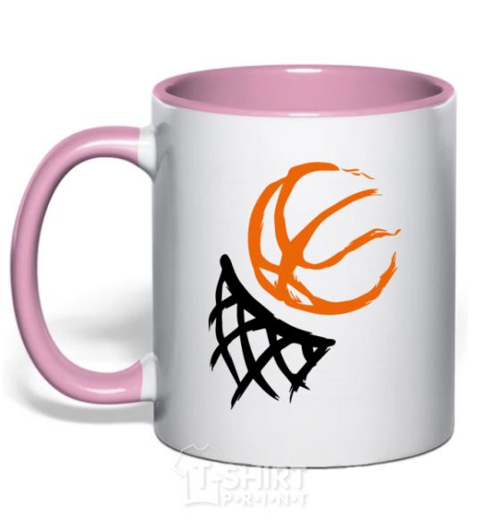 Mug with a colored handle Basketball hoop art light-pink фото