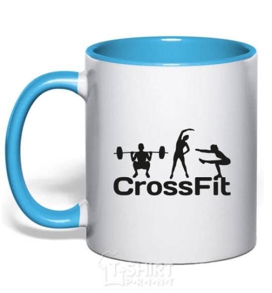 Mug with a colored handle Crossfit girls sky-blue фото