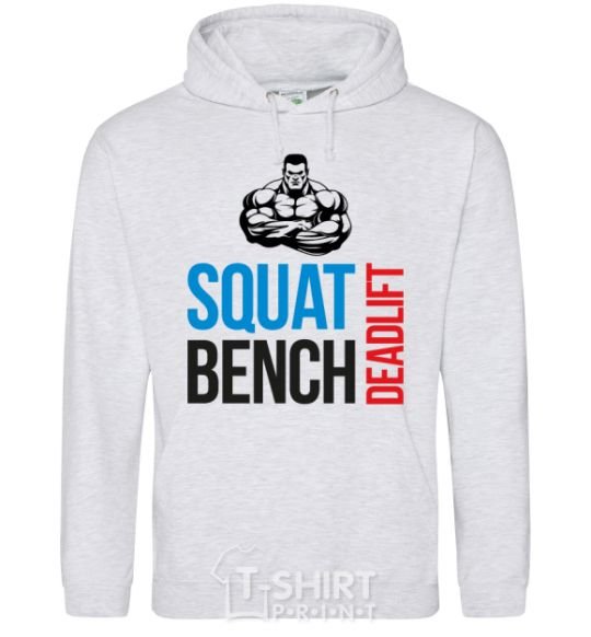 Мужская толстовка (худи) Squat bench deadlift Серый меланж фото