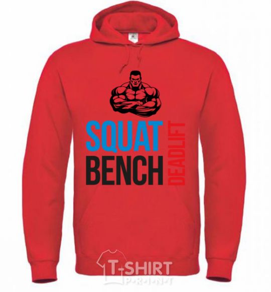 Мужская толстовка (худи) Squat bench deadlift Ярко-красный фото