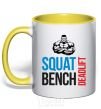 Mug with a colored handle Squat bench deadlift yellow фото