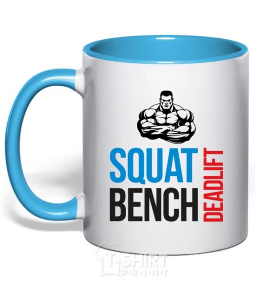 Mug with a colored handle Squat bench deadlift sky-blue фото