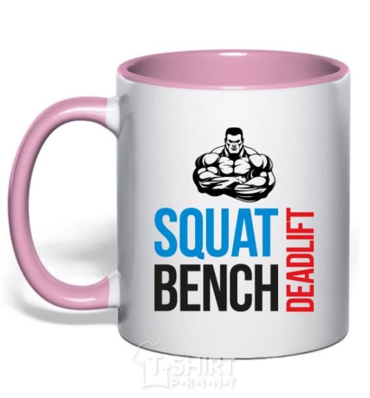 Mug with a colored handle Squat bench deadlift light-pink фото