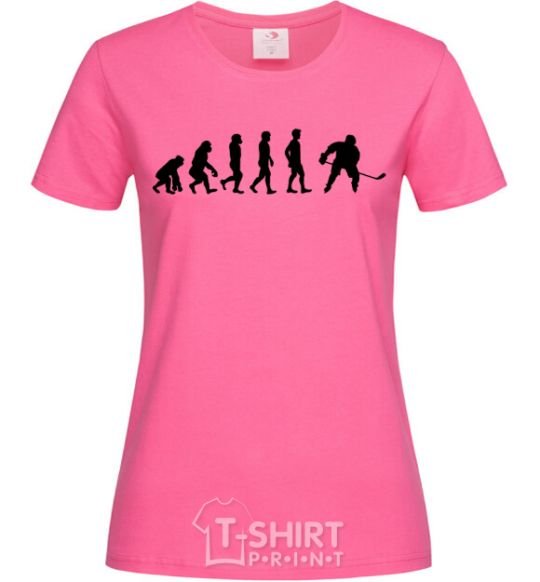 Женская футболка Эволюция хоккей Ярко-розовый фото