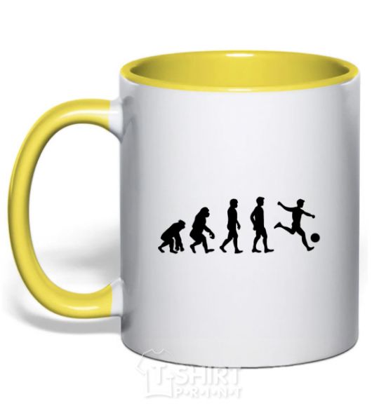 Mug with a colored handle Evolution soccer yellow фото