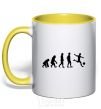 Mug with a colored handle Evolution soccer yellow фото