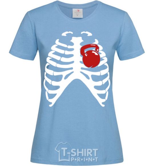 Women's T-shirt Chest with a kettlebell sky-blue фото