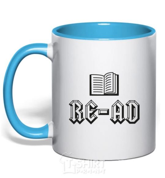 Mug with a colored handle Read sky-blue фото