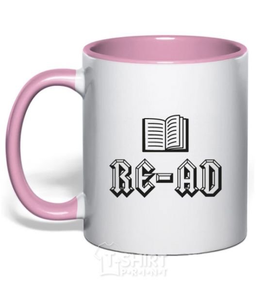 Mug with a colored handle Read light-pink фото