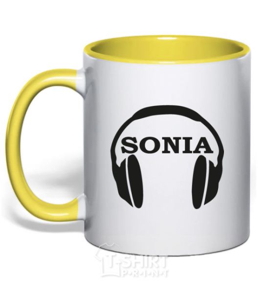 Mug with a colored handle Sonia yellow фото