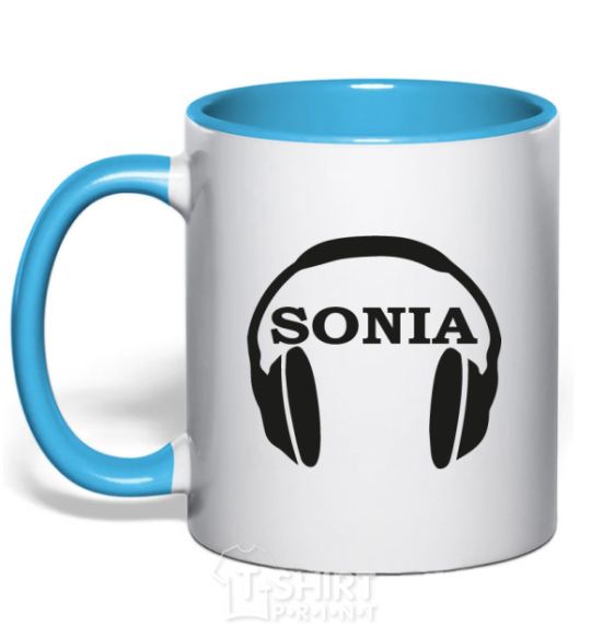 Mug with a colored handle Sonia sky-blue фото