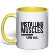 Mug with a colored handle Installing muscles yellow фото