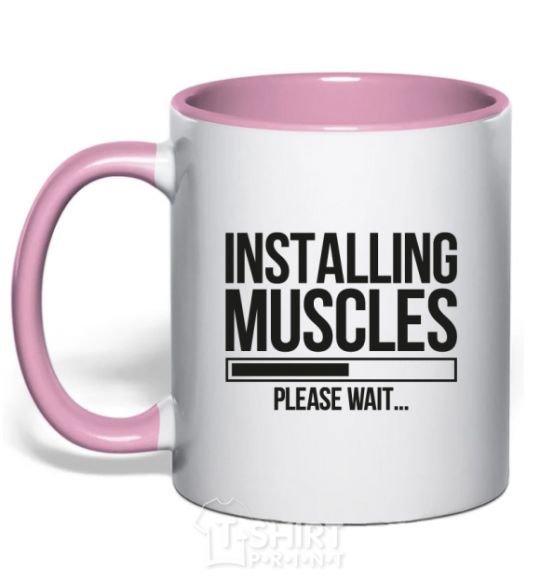 Mug with a colored handle Installing muscles light-pink фото