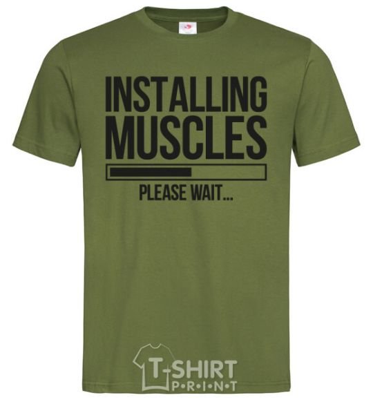 Мужская футболка Installing muscles Оливковый фото