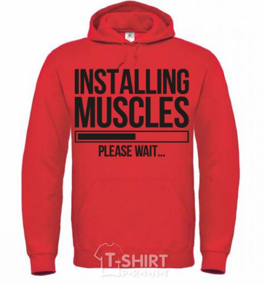 Мужская толстовка (худи) Installing muscles Ярко-красный фото